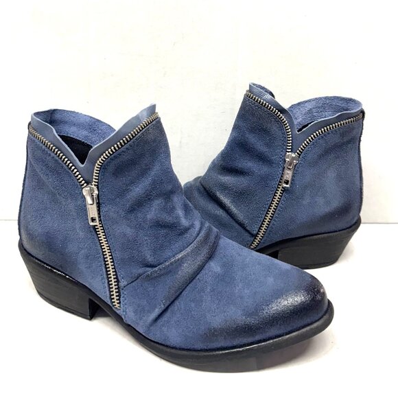 MIZ MOOZ NUBUCK LEATHER BOOTIE SIDE ZIP AROUND BLUE 37EU / 7US NEW # Z-77 - Picture 1 of 4
